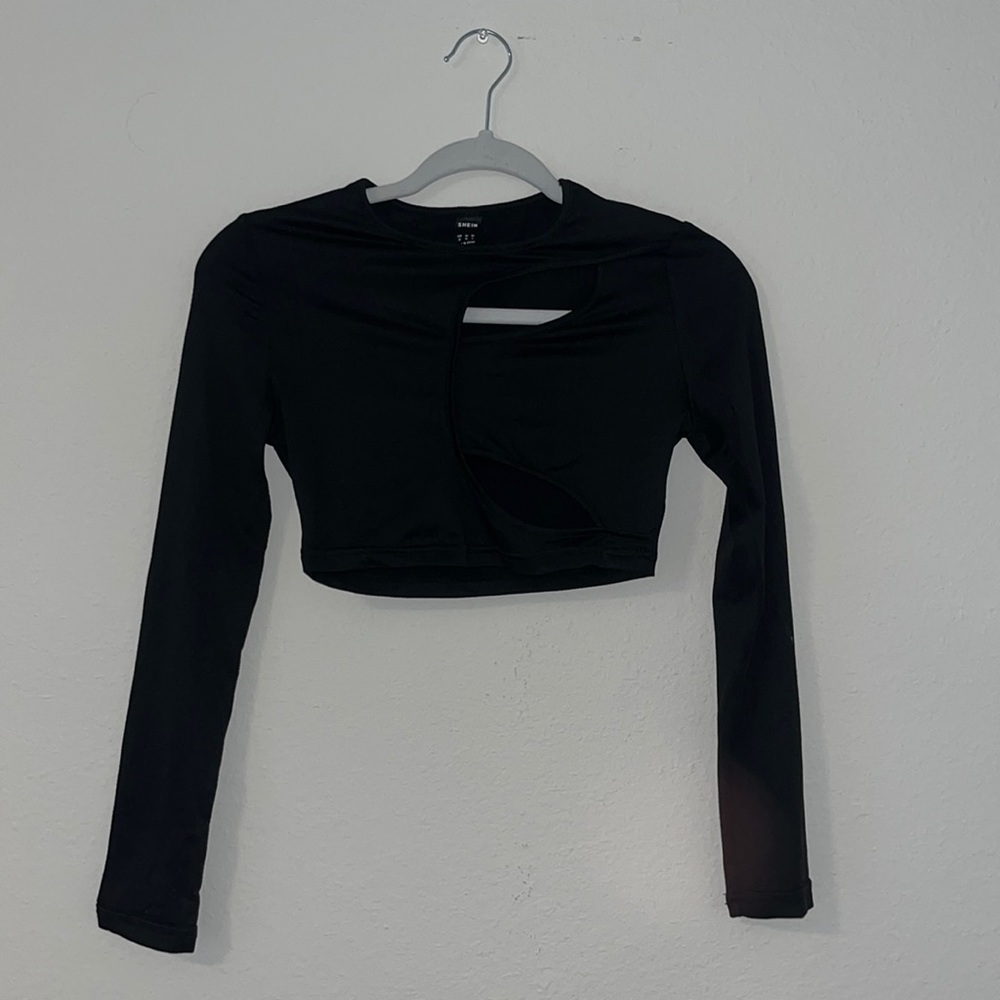 Cutout solid black cropped long sleeve
